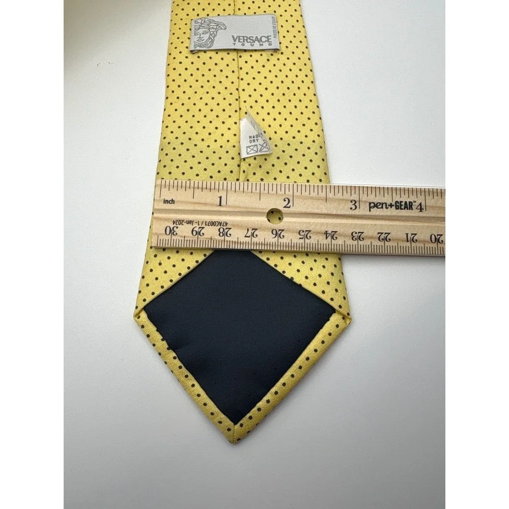 Versace Young Yellow Silk Micro Polka Dot Tie Made in Italy Designer Necktie